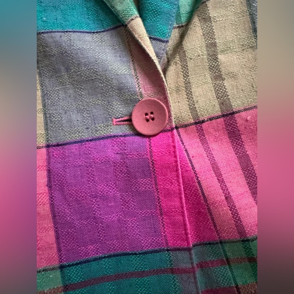 Cute Pink Vintage Women's Blazer Jacket By Exterior Size M Plaid 60% Rayon - Picture 7 of 13